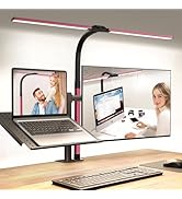 LED Desk Lamp for Home Office Women, Double Head Architect Desk Light with Clamp, 24W Stepless Di...