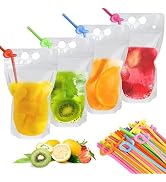 20PCS Drink Pouches with 20 Drink Straws, Reusable Smoothie Bags Juice Pouches, Heavy Duty Hand-H...
