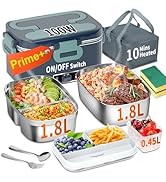IFENROL Electric Heated Lunch Box for Adults, 100W 3-IN-1 2 Pack 1.8L Containers Heating Lunch Bo...