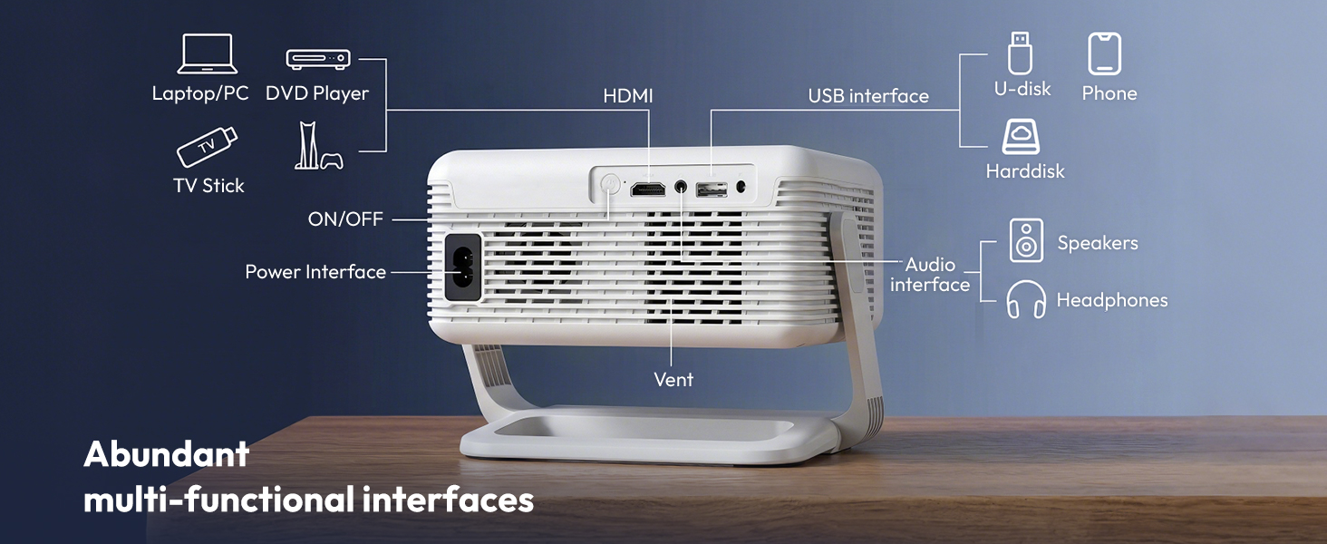 Auto Focus Keystone Smart Projector with WiFi6 and Bluetooth 5.4