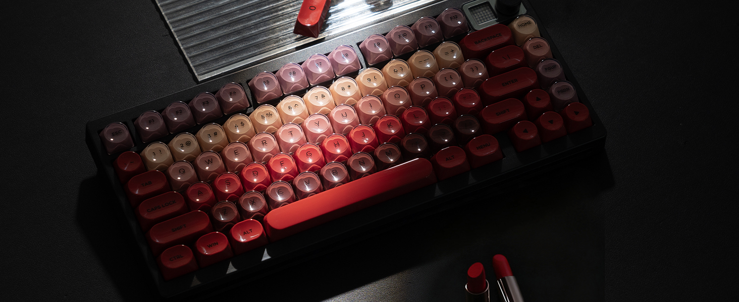 PBT Keycaps, Red Lipstick Jelly Keycaps MOA Profile, 128 Keys Elegant Cute Custom Key caps
