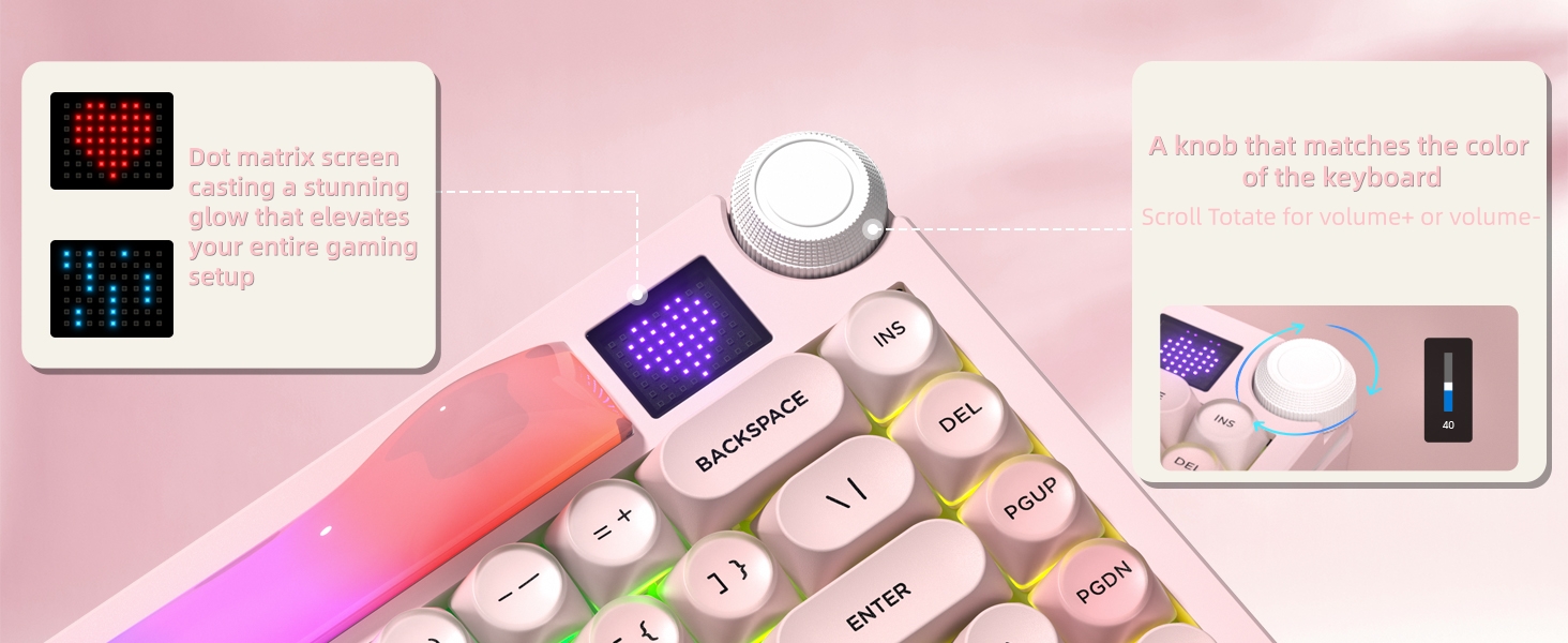 75% Wireless Mechanical Keyboard with Screen and Knob, Pink Cat Creamy Bluetooth Gaming Keyboard