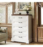AODK Farmhouse 5-Drawer Dresser for Bedroom, Heavy-Duty Vertical Storage Chest with Extra Thick B...