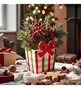 DIF DECO Red Bow Christmas Vase, 6.5 Inch Ceramic Unique Wide Paper Bag Vase, Xmas Cute Holiday F...