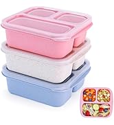 Rinwoc Bento Box [Portion Size], 3 Pack Snack Containers with 3 Compartments for Meal Prep &amp; On-t...