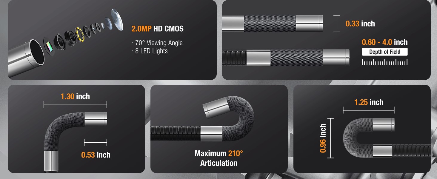 Two-Way Articulating Borescope Mechanic Fiber Optic Snake Scope Camera