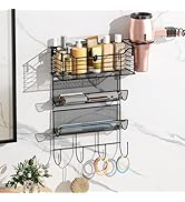 VITVITI Metal Hair Tool Organizer Wall Mount, Hair Dryer Holder with 3 Tier Shelf Basket Hooks, B...