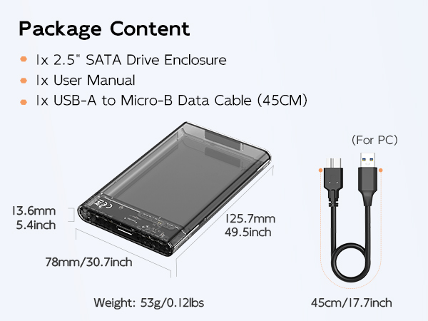 USB 3.0 to SATA I II III Tool-Free Clear Hard Disk Case for 2.5 inch 7mm 9.5mm SATA HDD SSD