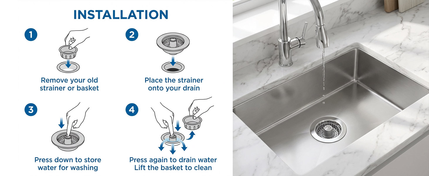 Kitchen Sink Drain Strainer Silver 2pcs PC03
