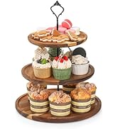 Elsjoy 3-Tier Acacia Wood Cupcake Stand, Large Wooden Cupcake Tower Tiered Dessert Display Stand,...