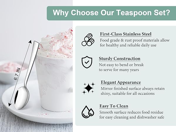 These metal spoons measured 6.7” x 1.4”, Mini size to fit all kinds of tea and coffee cup