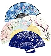 WEARXI Folding Fan - 4 PCS Chinese Fan, Hand Fans for Women Foldable, Silk Bamboo Hand Held Fan, ...