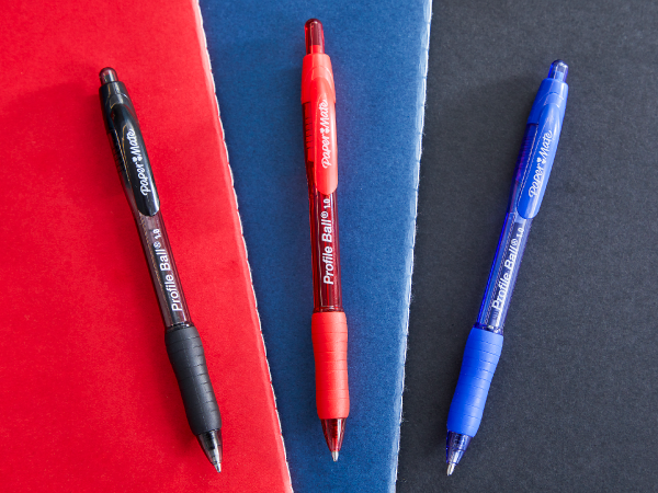 paper mate profile ballpoint pen three red blue black folder back to school student teacher office