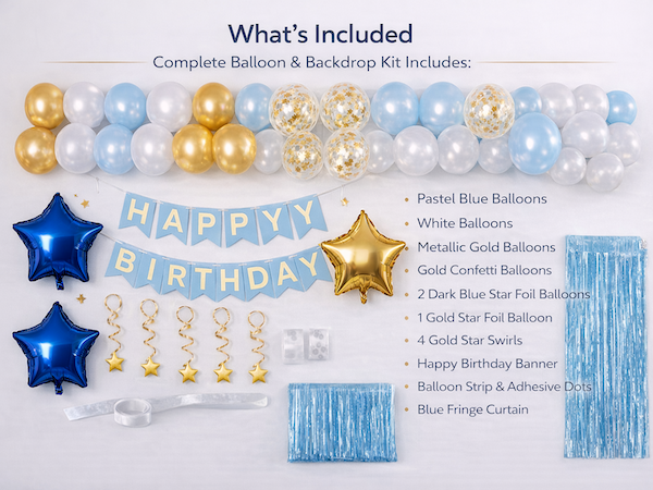 blue and gold balloon arch kit