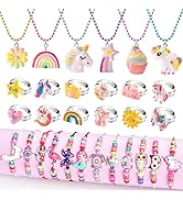 Little Girls Jewelry Sets, 30pcs Kids Costume Jewelry Set Play Rings for Toddler Girl 4-6 6-8, Un...