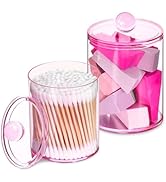 XIPENGKEJI Qtip Holder Dispenser, 2 Pack 10 oz, 12 oz Plastic Apothecary Jar Set for Bathroom Can...