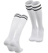 Bawnhaw 2 Pairs Kids Soccer Socks, Youth Knee High Football Socks with Stripes, Breathable Sports...