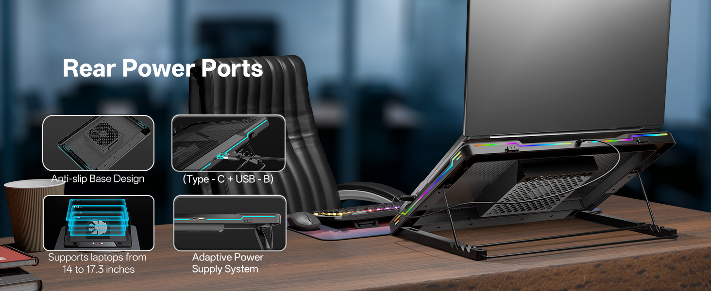 A close-up of the cooling pad&amp;#39;s rear power ports, designed for clean cable management