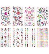8 Pads Gemstone Deco Sticker for DIY Craft, Colorful Diamond Gems Round Square Stars Butterflies ...