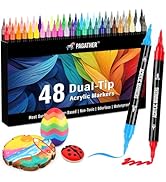 Pagather 48 Colors Acrylic Paint Markers, Dual Tip with Fine Tip and Brush Tip Pens for Stone, Wo...