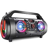 Portable Bluetooth Speaker with Subwoofer, Wireless Speakers with Booming Bass, FM Radio, RGB Lig...