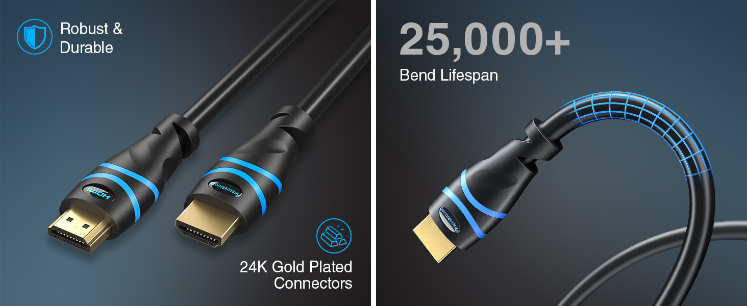 BLUERIGGER 24k Gold Plated high quality flexible braid hdmi cable no corrosion zinc alloy shell XBOX