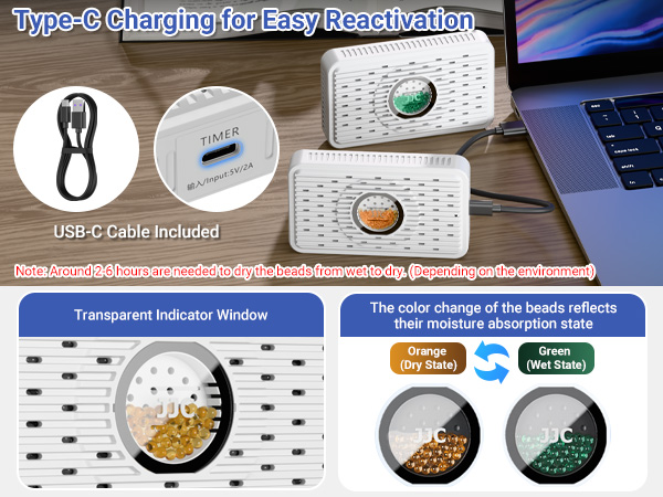 Auto Power-off USB C Rechargeable Gun Safe Dehumidifier Desiccant