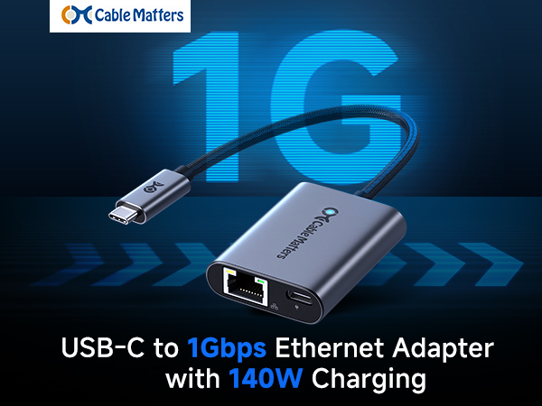 Cable Matters USB C to Ethernet adapter with 140W charging for MacBook Pro