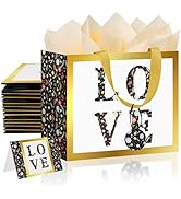 Biotakeware 14 Pack LOVE White Gift Bags with Handles, 13" Medium Non-Crease Paper Bags, Includes...