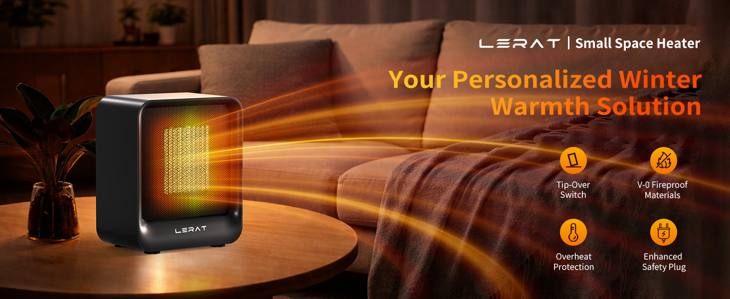Lerat mini space heater for indoor use quiet small heater portable electric warmer for office desk