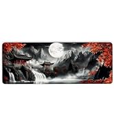 Ancient Buildings Mouse Pad, Moon Mountains Desk Mat with Seamed Edges and Non-Slip Base, Chinese...