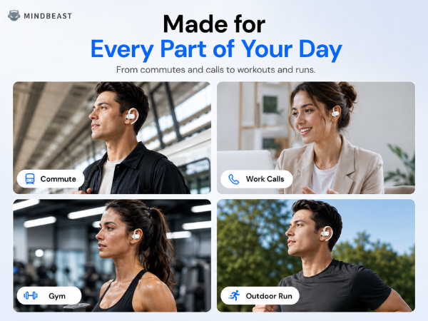 Open-ear earbuds for commute, calls, gym, and running