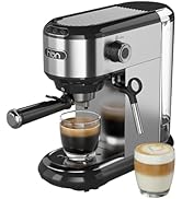 HBN 20 Bar Espresso Machine with Milk Frother, Compact Espresso Maker for Ground Coffee, Stainles...
