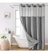 eachope No Hook Tufted Chevron Striped Shower Curtain with Snap-in Fabric Liner set-71Wx74H(72H),...