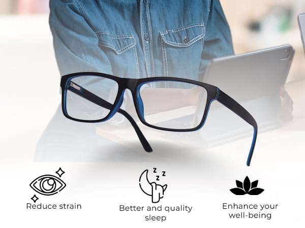 Blue light-blocking computer glasses anti-glare stylish frames UV filter reduce digital eye strain