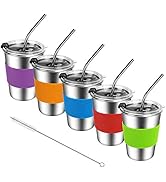 Kids Stainless Steel Cups, Kids Metal Drinking Glasses with Lids, Stainless Steel Straws and Slee...