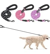 BEAUTYZOO Heavy Duty Rope Dog Leash 3 Pack, 6FT Nylon Pet Leash with Reflective Thread, Soft Padd...