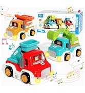 goeringii 3 Packs Construction Truck Toy Playsets, Friction Powered Vehicles with Light and Sound...