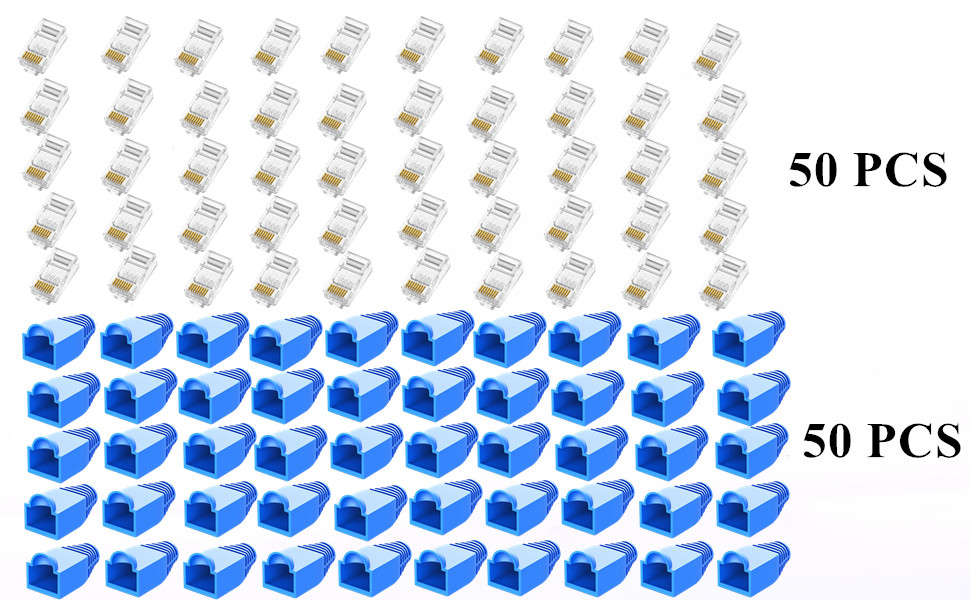 50 PCS Premium Quality rj45 Cat5e Pass Through Connectors and 50 PCS Covers
