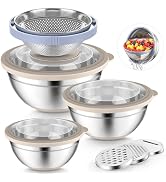 P&amp;P CHEF Mixing Bowls with Lids Set of 3, Stainless Steel Mixing Bowl and Colander for Kitchen, 3...