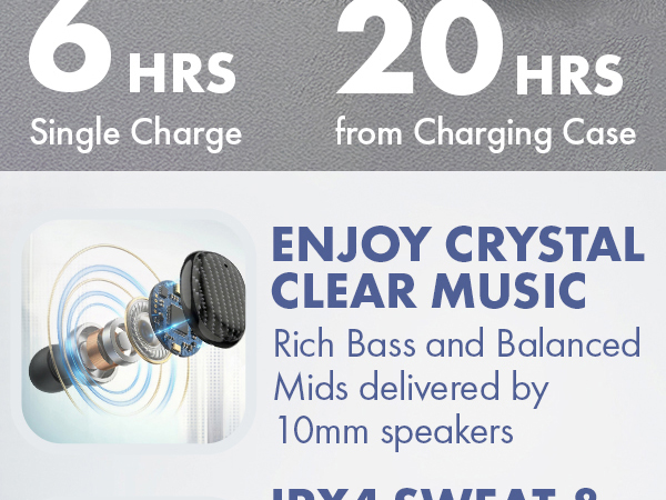 Rich Bass and Balanced Mids delivered by 10mm speakers