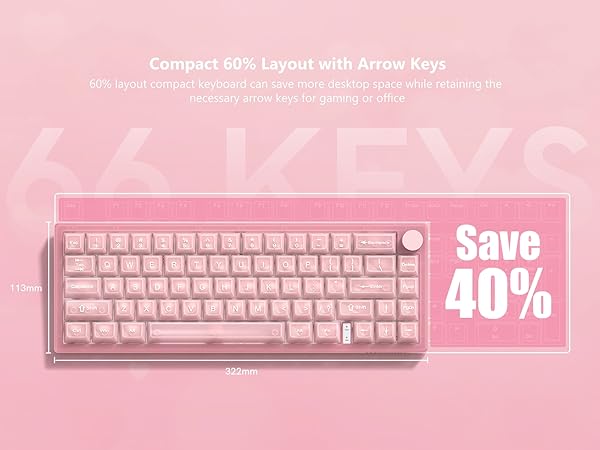 Womier 60% Gaming Keyboard Pink Transparent Jade, QMK/VIA Creamy Mechanical Keyboard