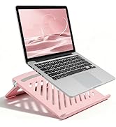 KYQEE Cute Pink Laptop Stand for Desk – Adjustable Foldable &amp; Portable Laptop Riser with Silicone...
