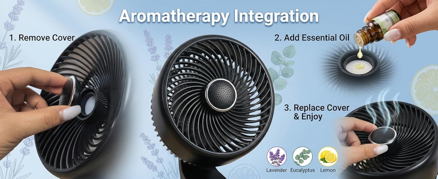 USB room fan has aromatherapy integration, enjoy personalized fragrance with every breeze.