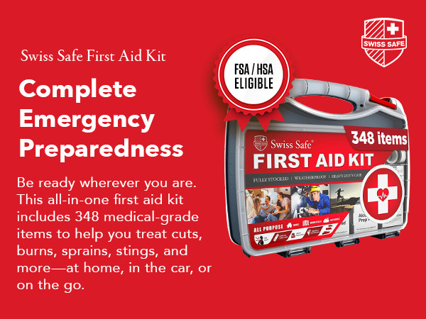 Complete home first aid kit and car first aid kit with 348 pieces for all emergency situations