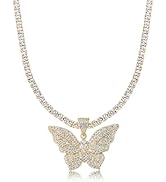 LGYIC Hip Hop Butterfly Iced Out Pendant Necklace for women with 4mm Zircon Tennis Chain, Fashion...