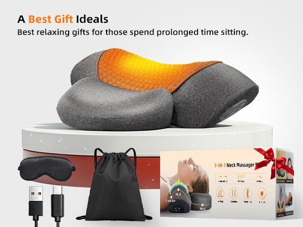 Cordless Heated Neck Massager Pillow for Pain Relief, Neck Stretcher Cervical Traction