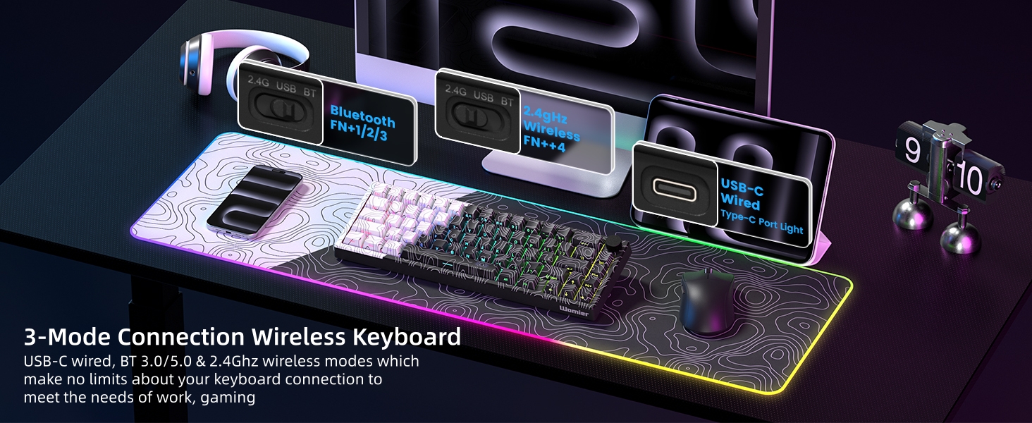 60% Gaming Keyboard RGB Wireless Mechanical Keyboard, Mini Gamer Keyboard with Hot-Swappable