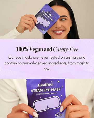 LumiDew Steam Eye Mask: 100% Vegan and Cruelty-Free, never tested on animals.