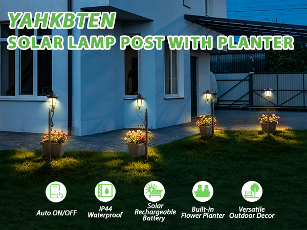 Outdoor Flower Pots Solar Post Lamps Solar Lamp Post Lights Decorative Lamp for Garden, Patio